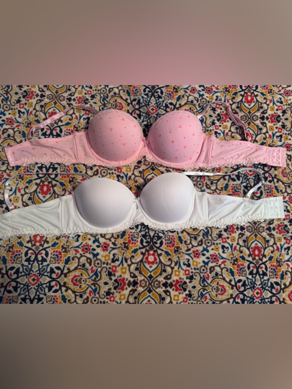 White and Pink Bras - Pair